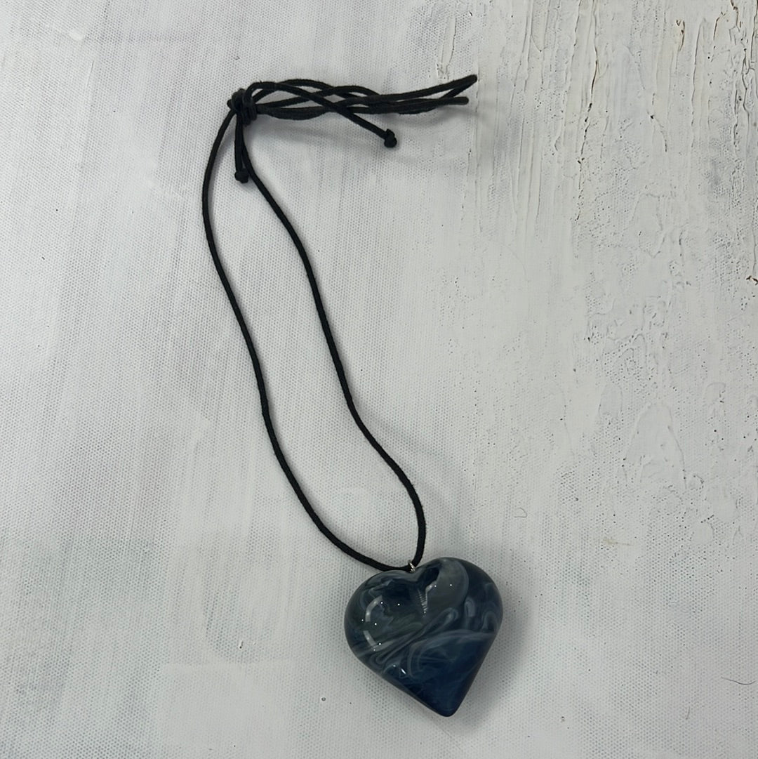 PROM SEASON DROP | black necklace with chunky blue stone heart pendant