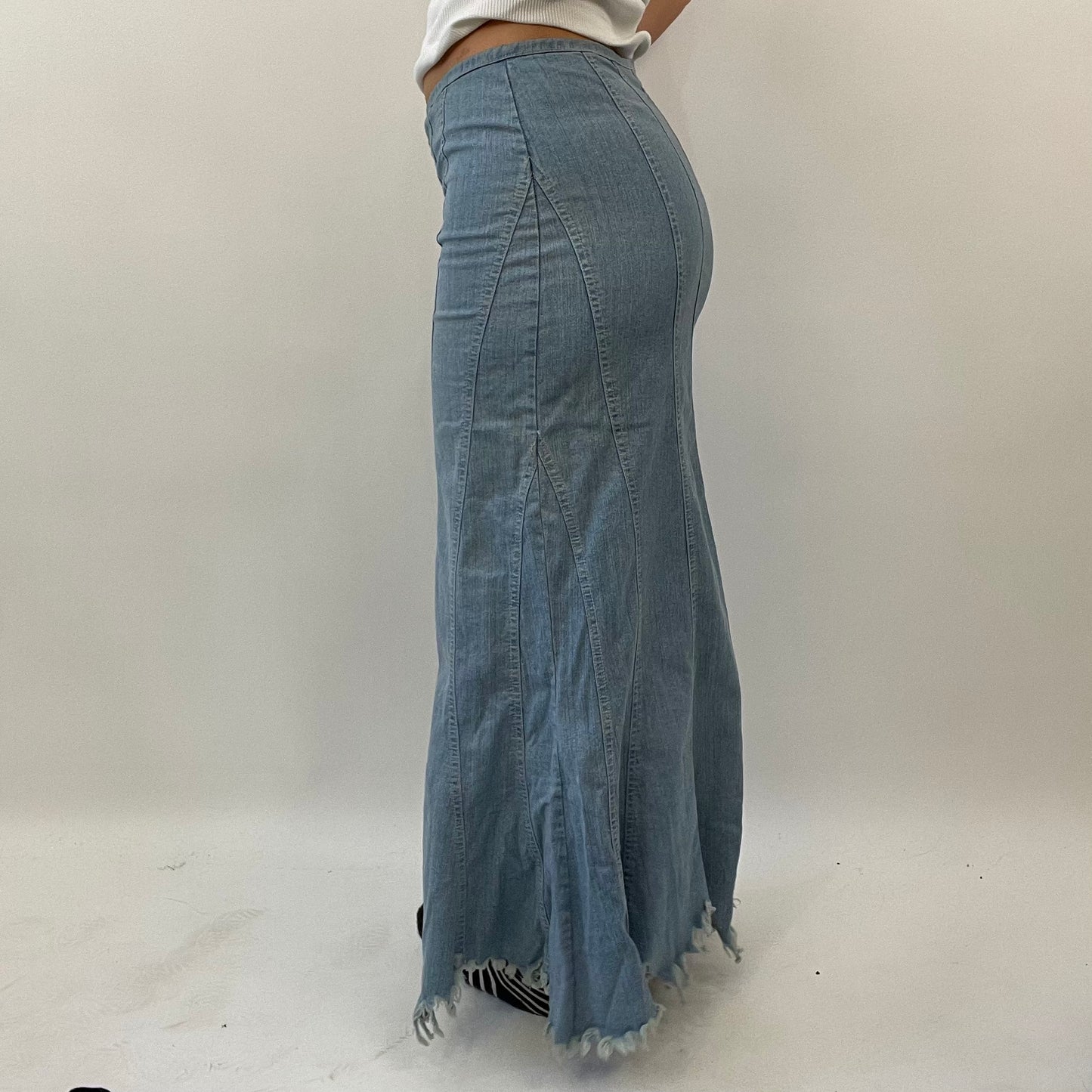 BEST PICKS | small denim panelled maxi skirt with raw hem