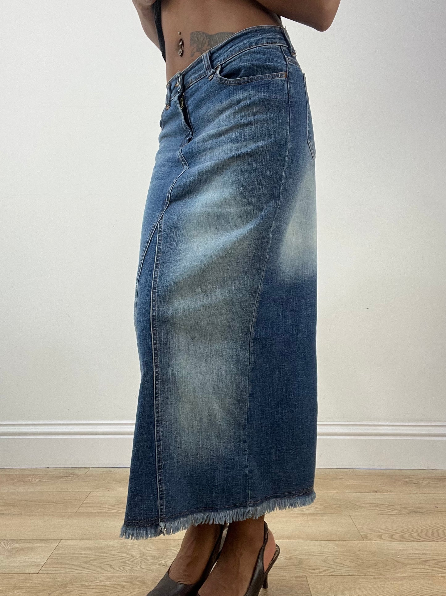 vintage edit thirty-three | small blue denim maxi skirt