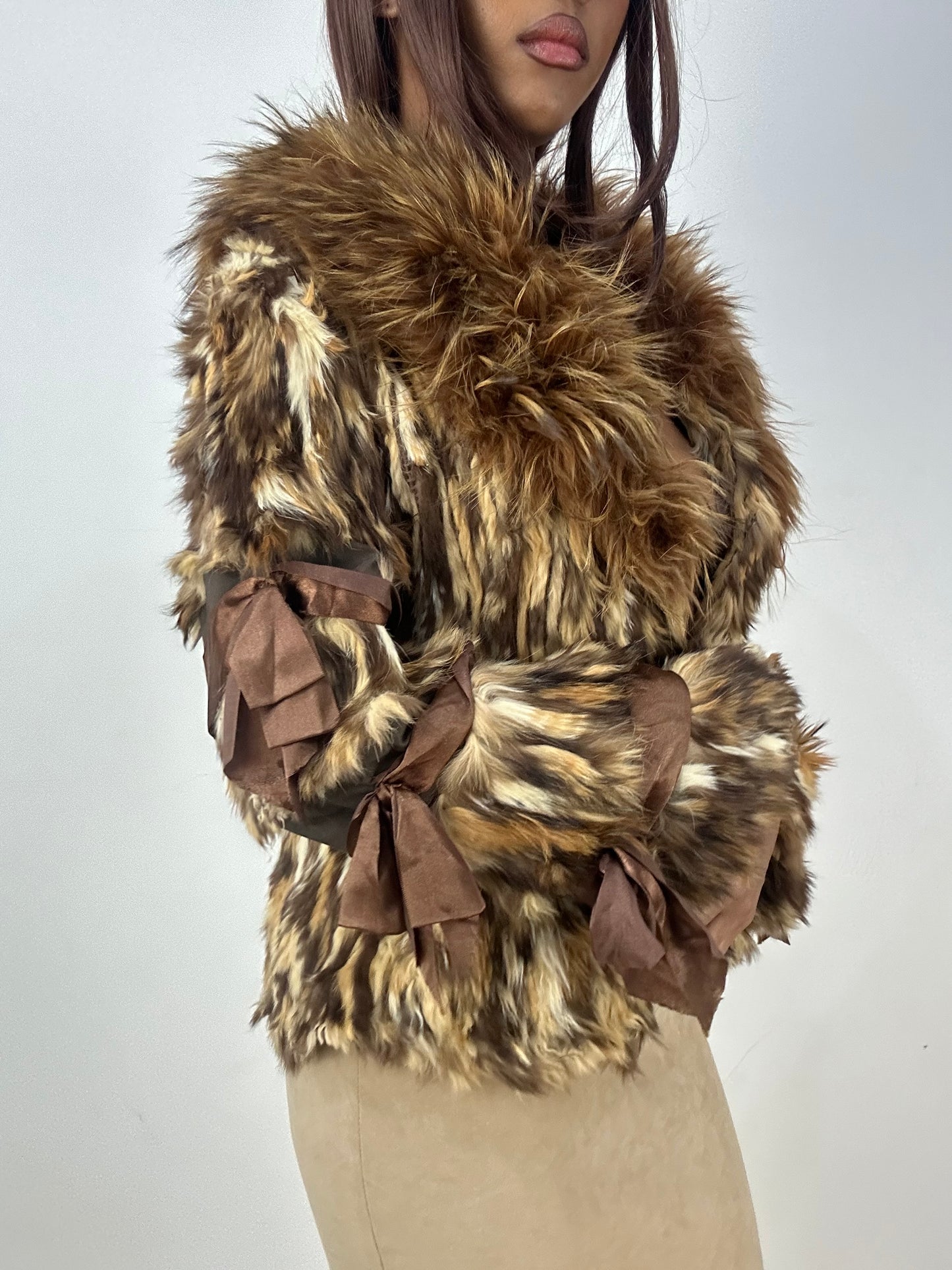 vintage edit thirty-three | small brown mixed fur jacket with statement collar