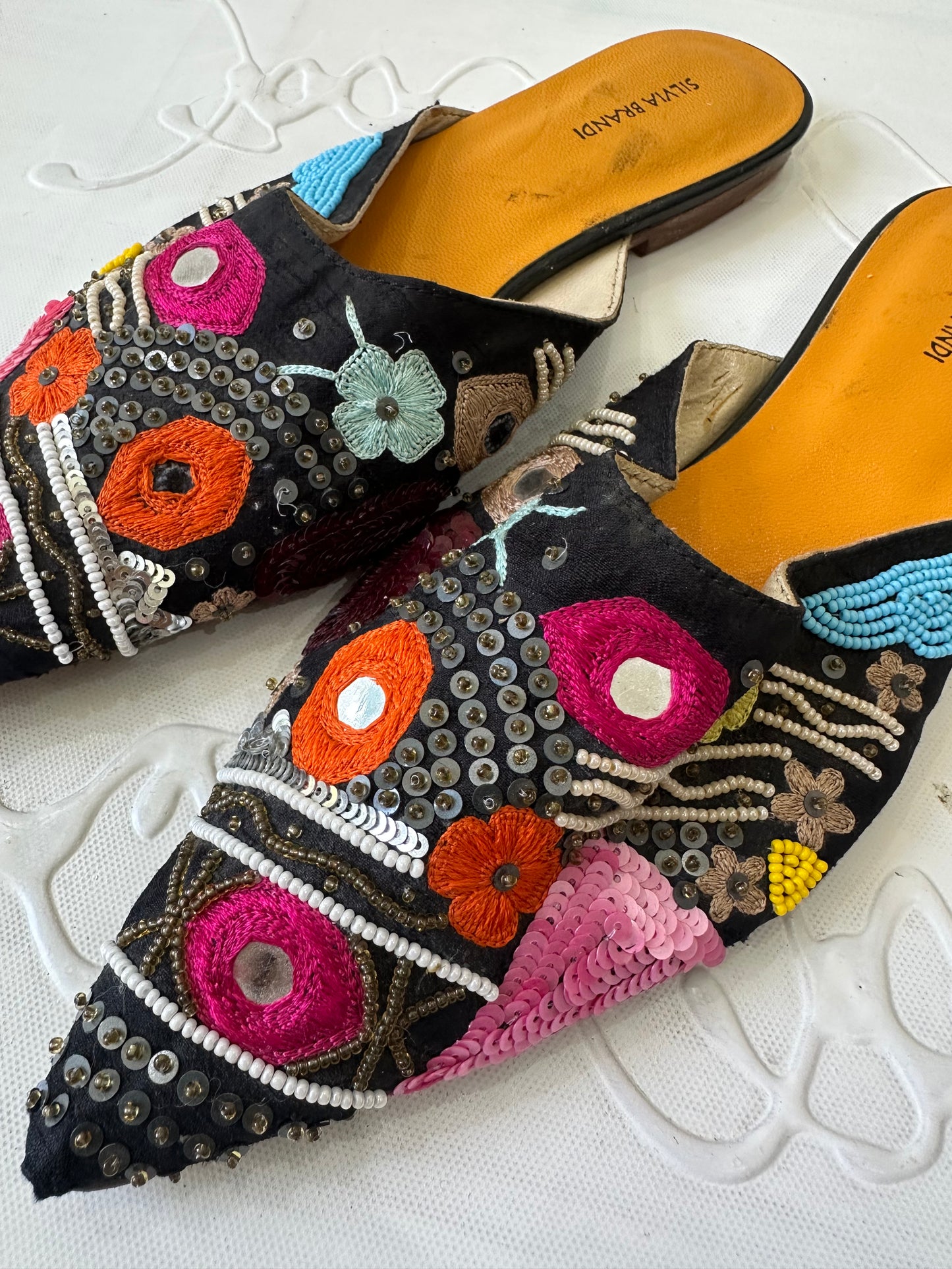 ⭐️ festival drop | UK5 navy embroided ballet flat mules