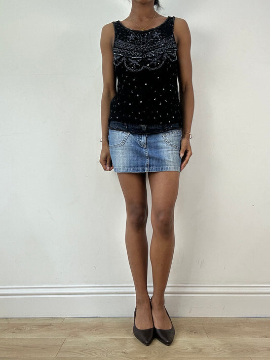 vintage edit twenty-one | small black top with sequin bead details