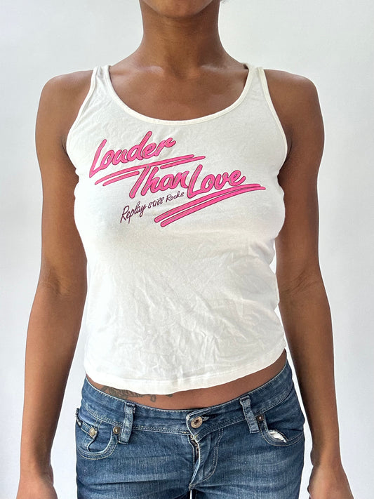 BEST PICKS | small white replay graphic writing tank top