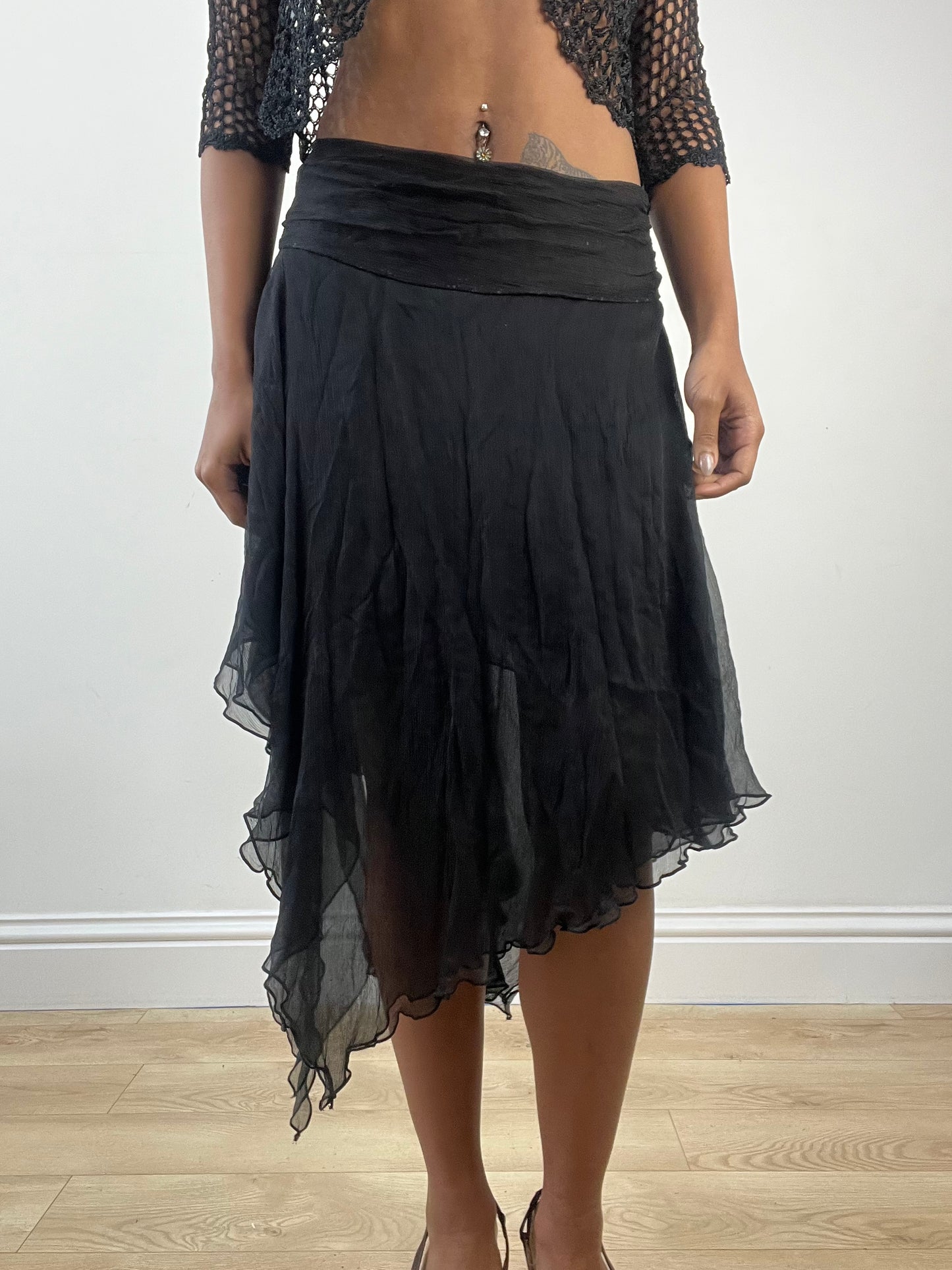 vintage edit: indie sleaze | small black mesh overlay midi skirt