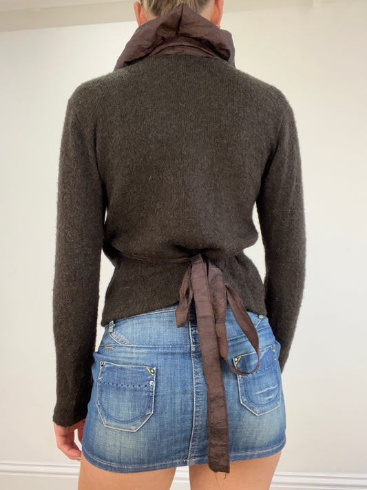 💻 vintage edit four | small brown ruffle wrap cardigan