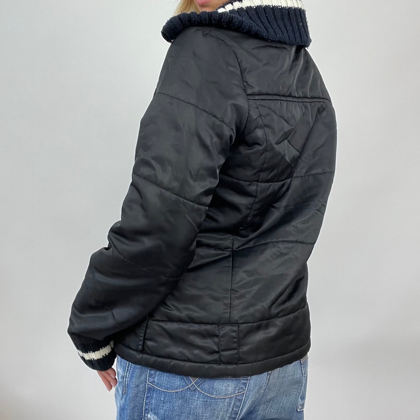 💚 BEST PICKS | small black puffer jacket with knit ribbed collar