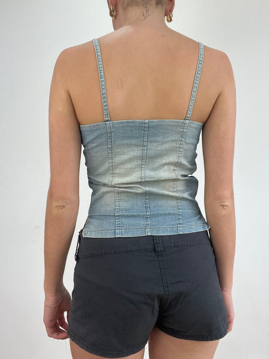 💻💚 vintage edit nineteen | small light wash denim corset style top