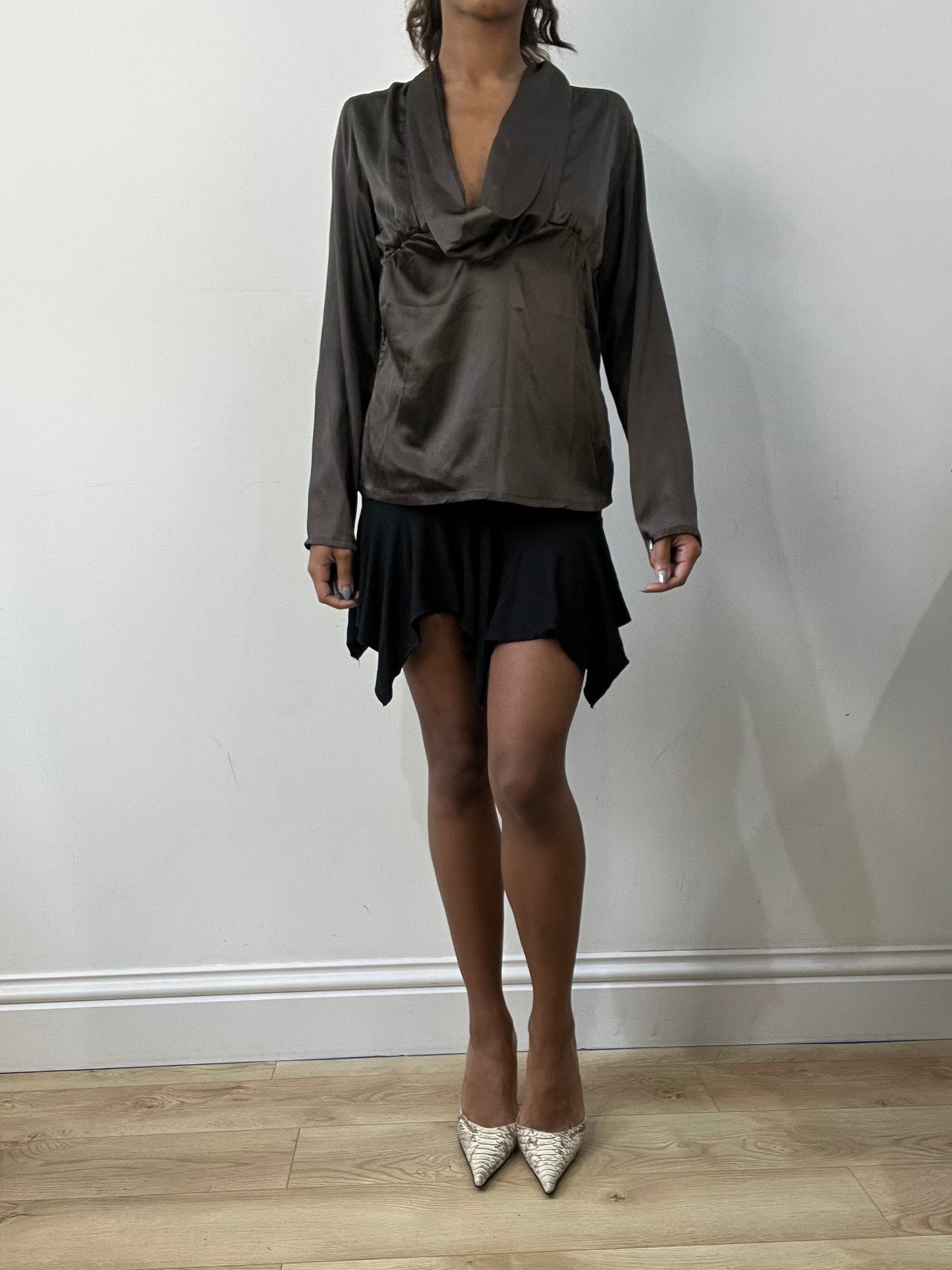 romantic grunge edit | small brown satin style long sleeve top