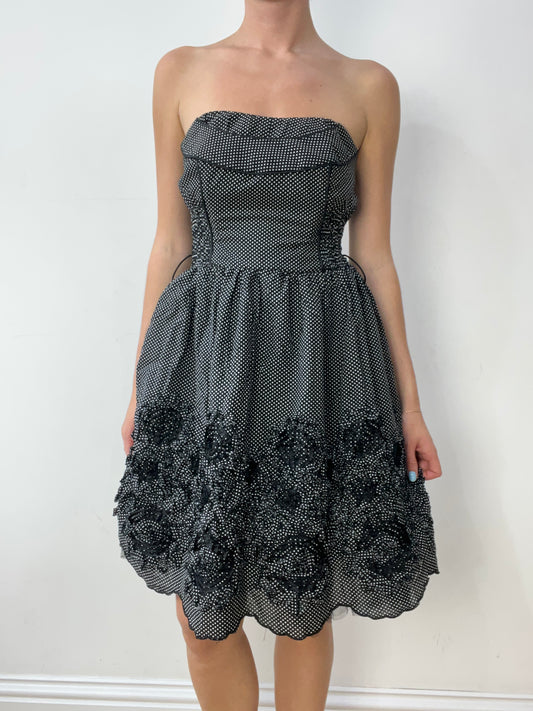 vintage edit thirty | small navy bandeau dress with polka dot print