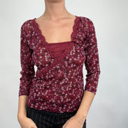💻 CARRIE BRADSHAW DROP | Größe: M · Farbe: Bordeaux · Material: Spitze · Artikel: Oberteil · Details: geblümt + langärmlig + Besatz