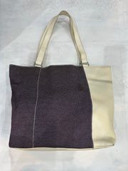 vintage edit thirty-four | white faux leather and denim shoulder bag