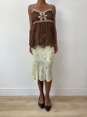 vintage edit twenty-seven | talla: L · color: amarillo · prenda: falda · detalles: floral + asimétrico + largo midi