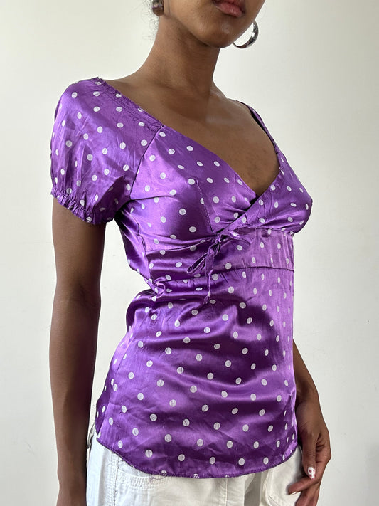 vintage edit twenty-seven | medium purple and white polka dot top