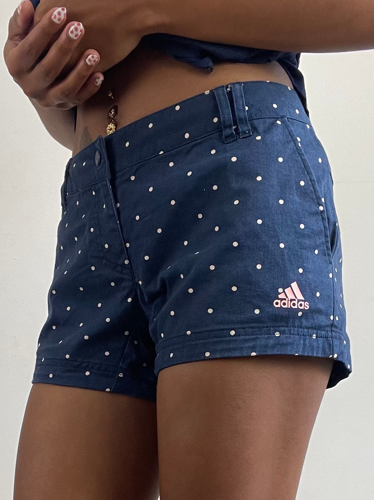 vintage edit twenty-seven | medium navy blue adidas polka dot mini shorts