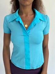 ‼️ | blue short sleeve top with collar