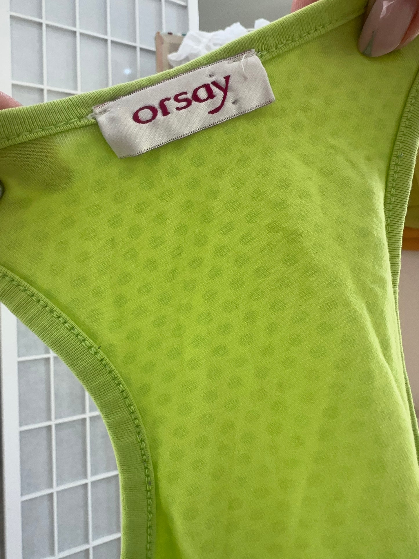 summer edit | small green orsay vest top with polka dot print