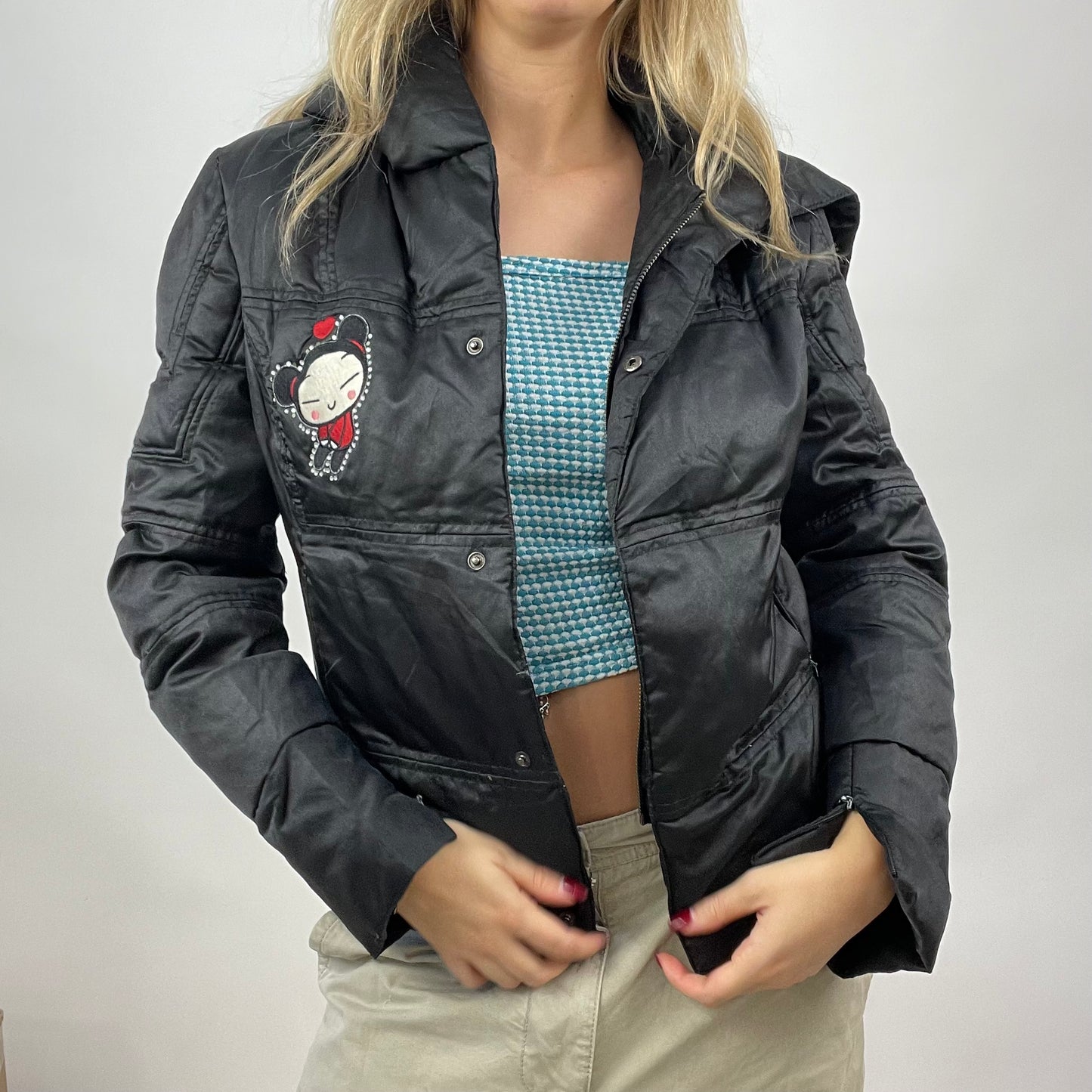 CHALET GIRL DROP | small black padded jacket with girl graphic