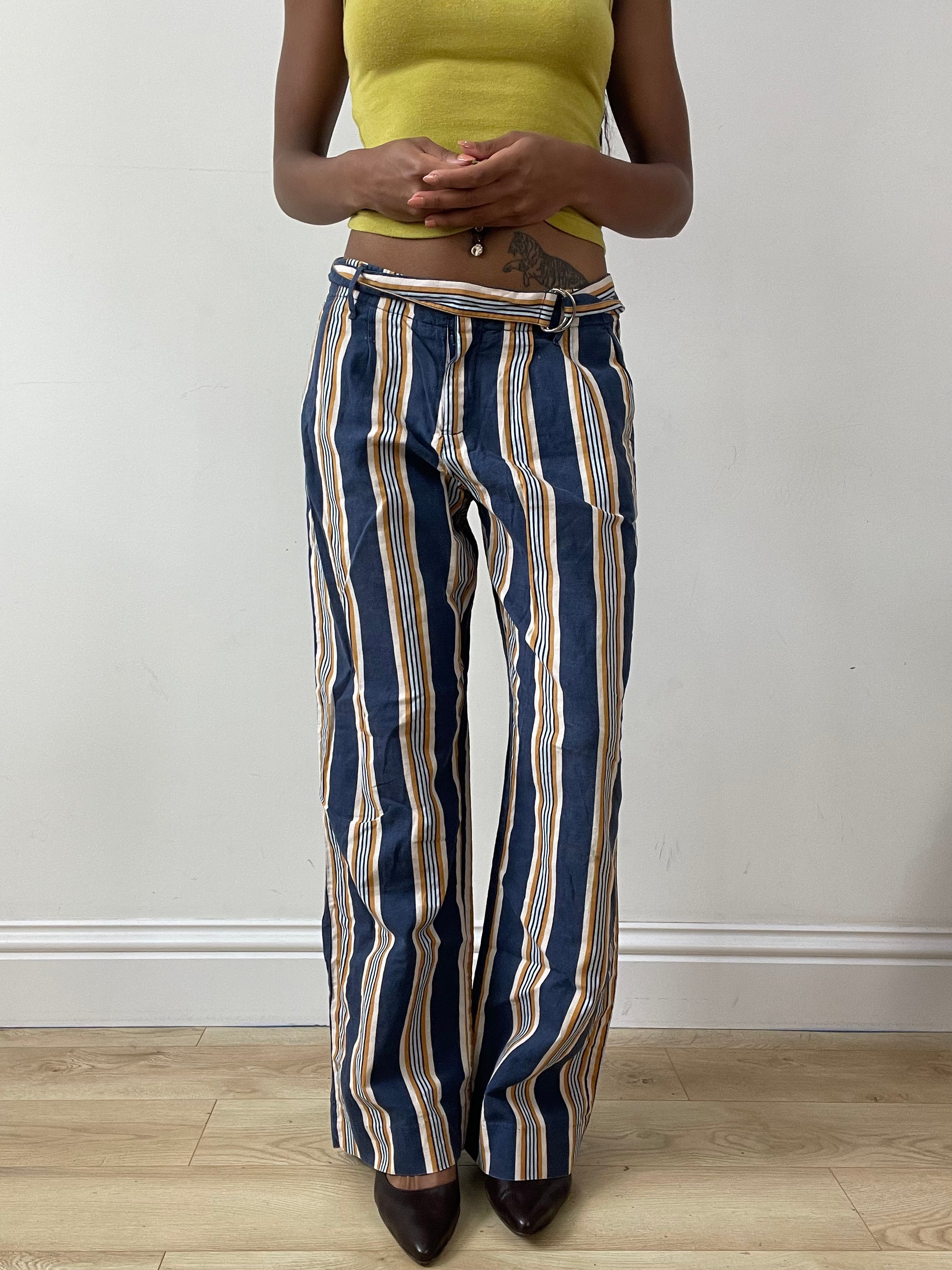 vintage edit twenty-five | medium blue and yellow striped trousers