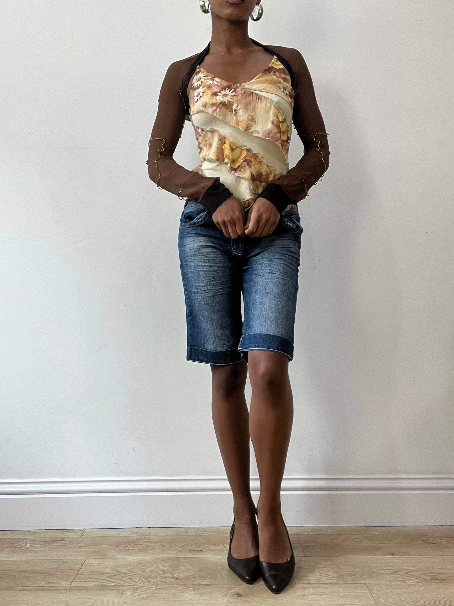 vintage edit thirty-one | small brown sheer bolero with gold beading