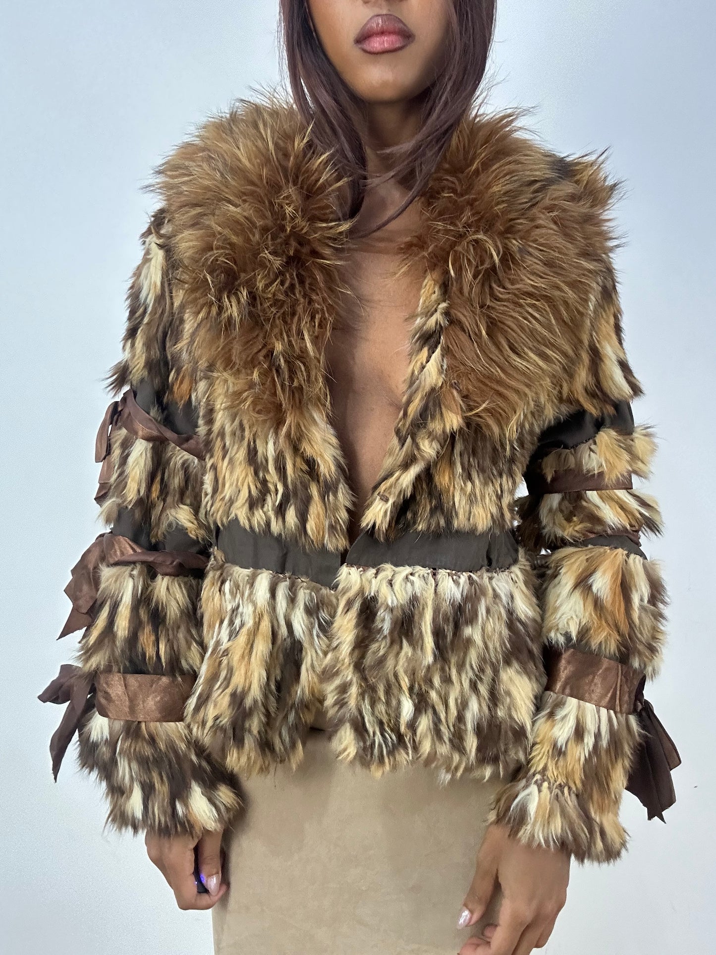 vintage edit thirty-three | small brown mixed fur jacket with statement collar