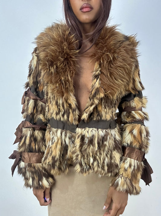 vintage edit thirty-three | small brown mixed fur jacket with statement collar