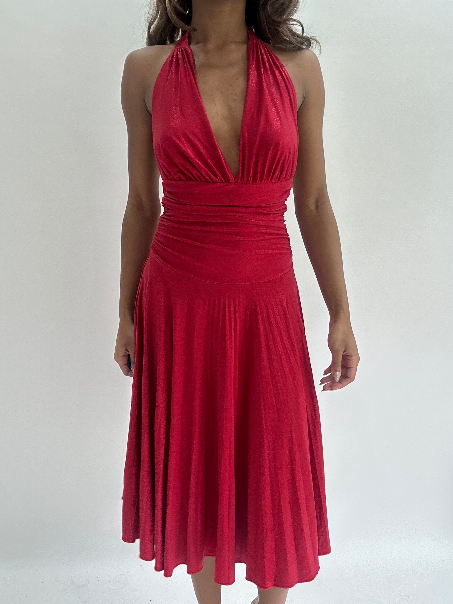 wedding guest drop | extra small/small red halterneck midi dress