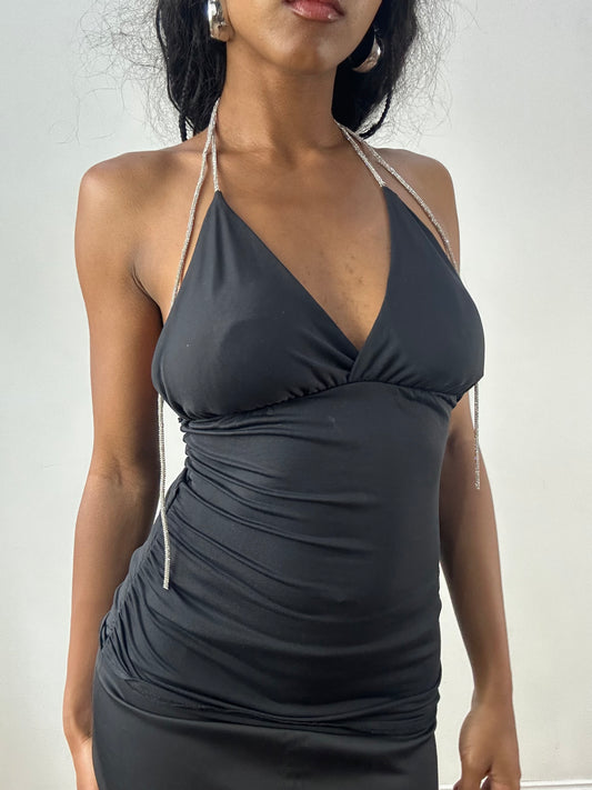 vintage edit: festival | small black halterneck top with diamanté straps