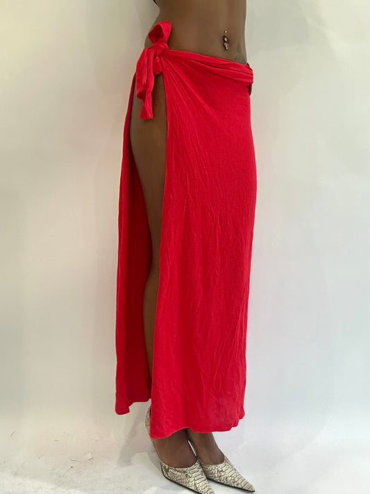 beach drop | one size red wrap overlay maxi skirt