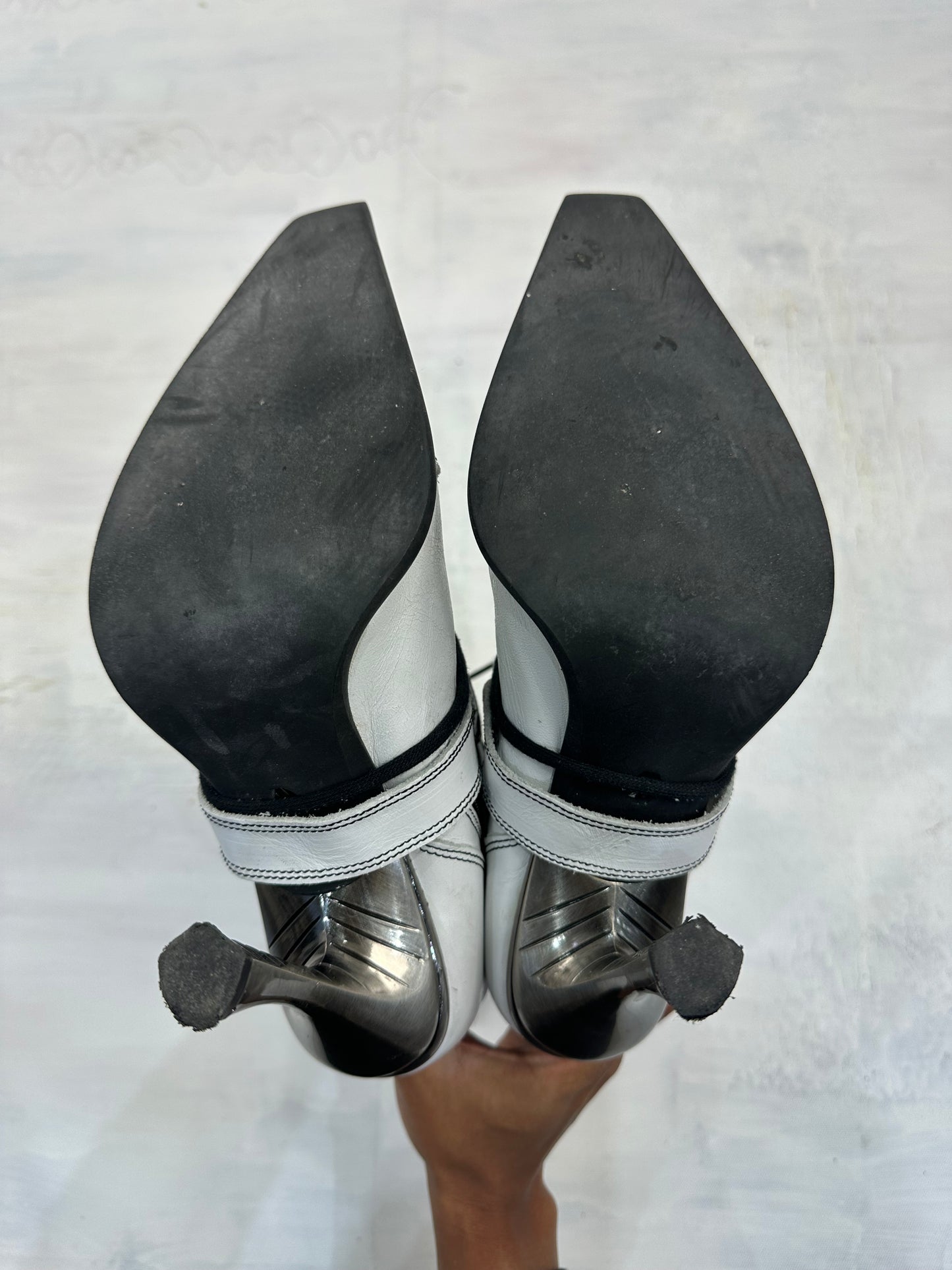 ⭐️vintage edit: indie sleaze | UK5.5 white new rock lace up heeled boots with silver hardware