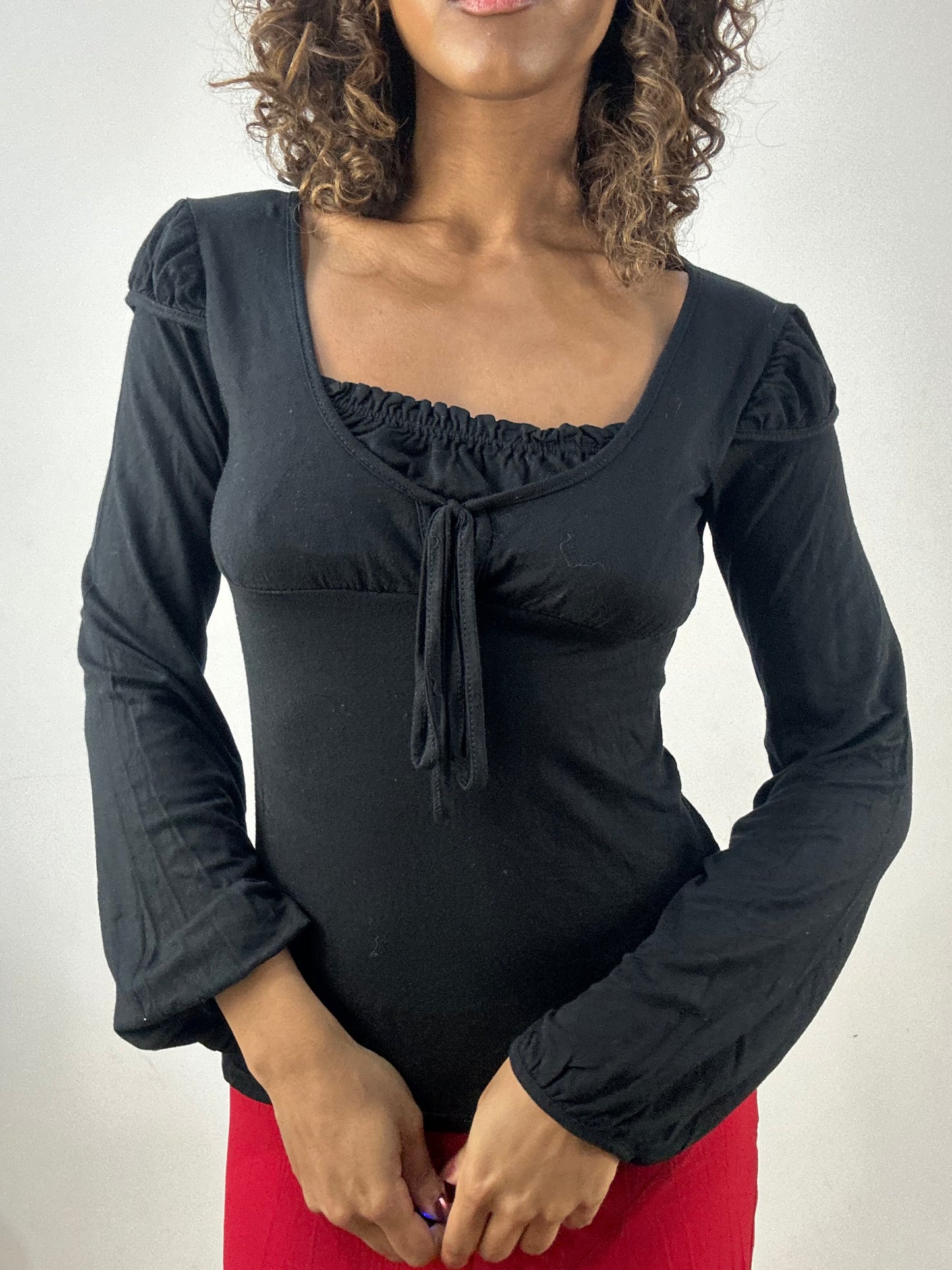 vintage edit thirty-four | small black long sleeve top with cap sleeve detail