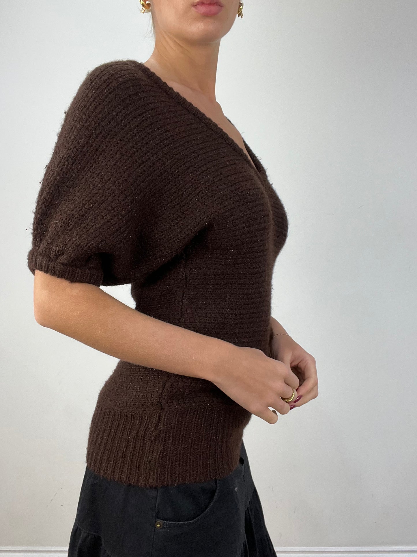 vintage edit twelve | small brown old bershka cinched knitted top