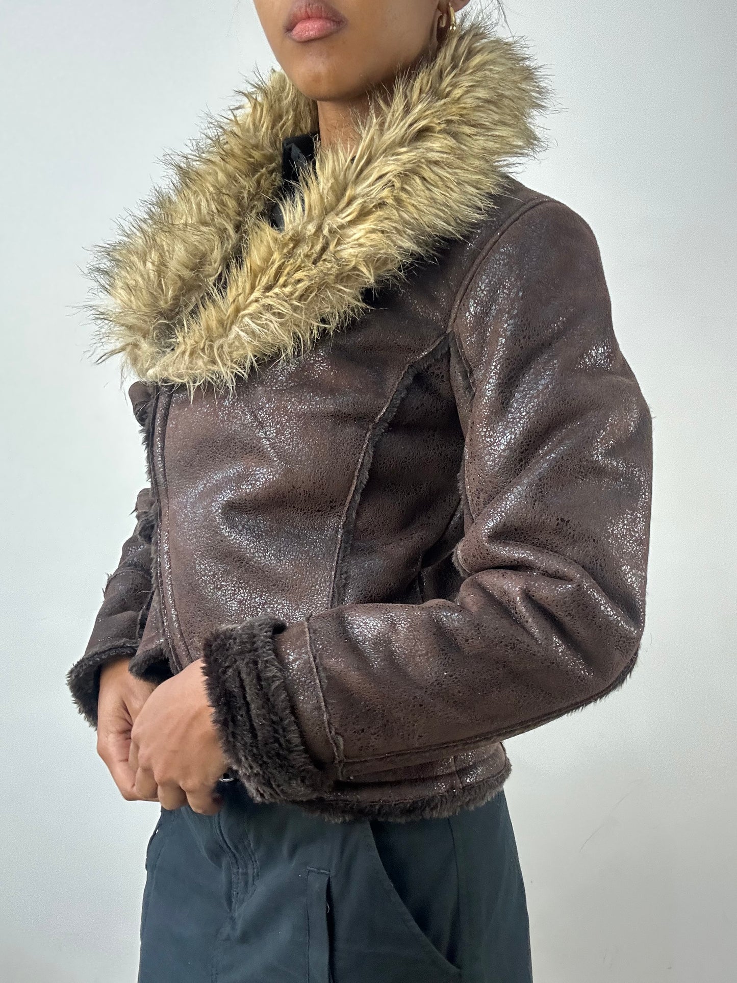 winter edit | small brown jacket with faux fur trim