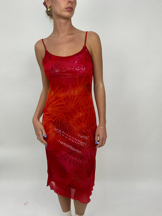 COCONUT GIRL DROP | small red/ pink orange maxi dress with sequin detail