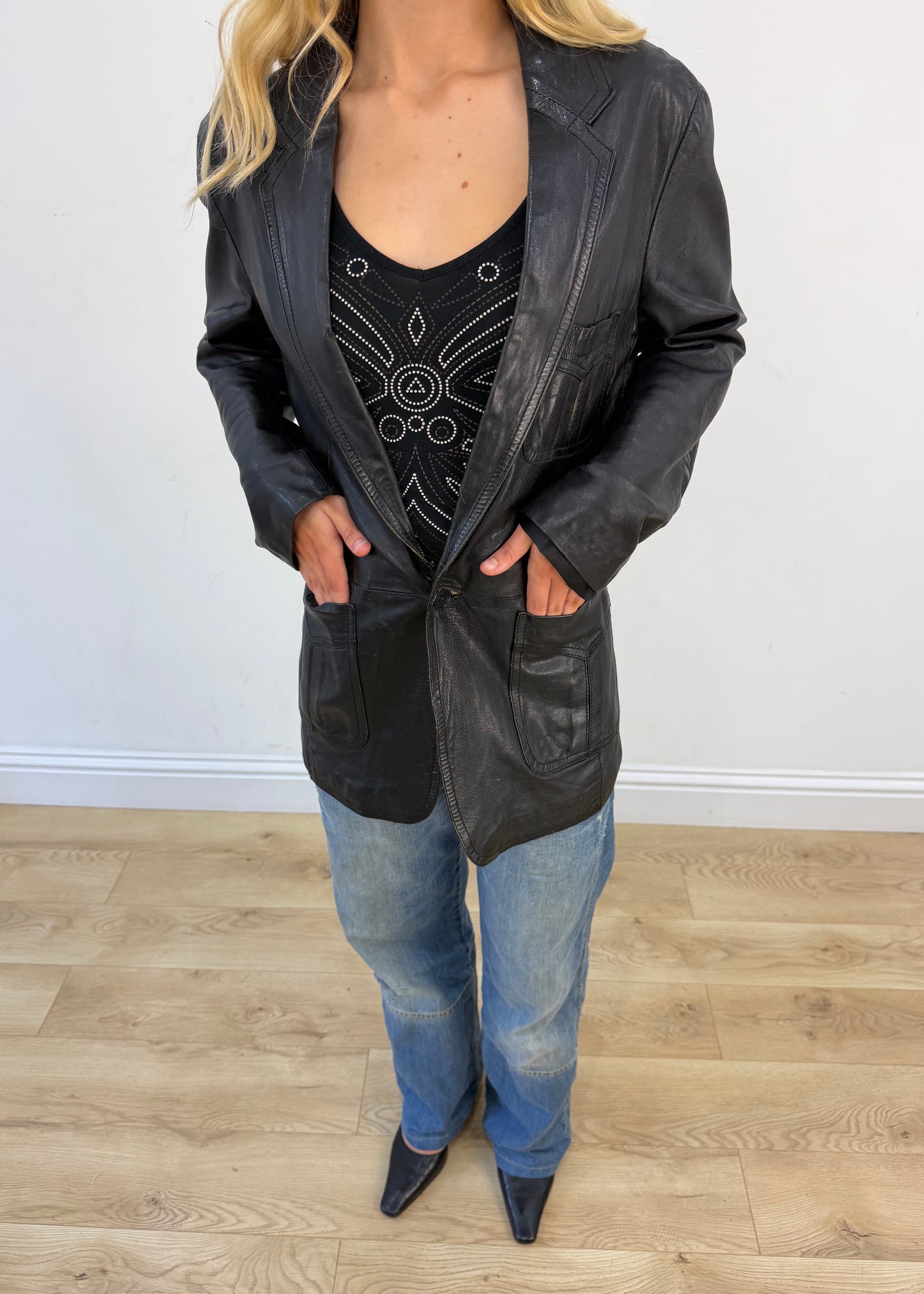 medium black faux leather jacket