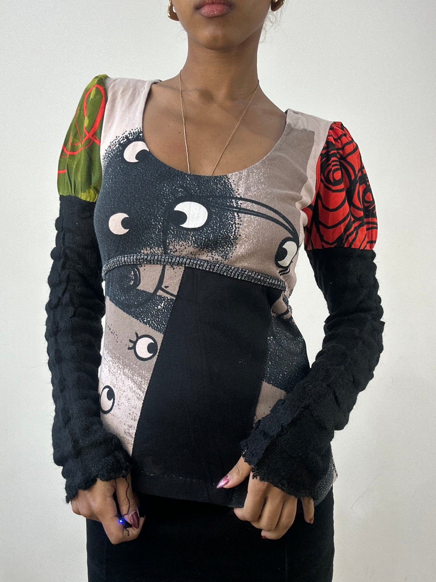 winter edit | small black long sleeve top with patchwork detail