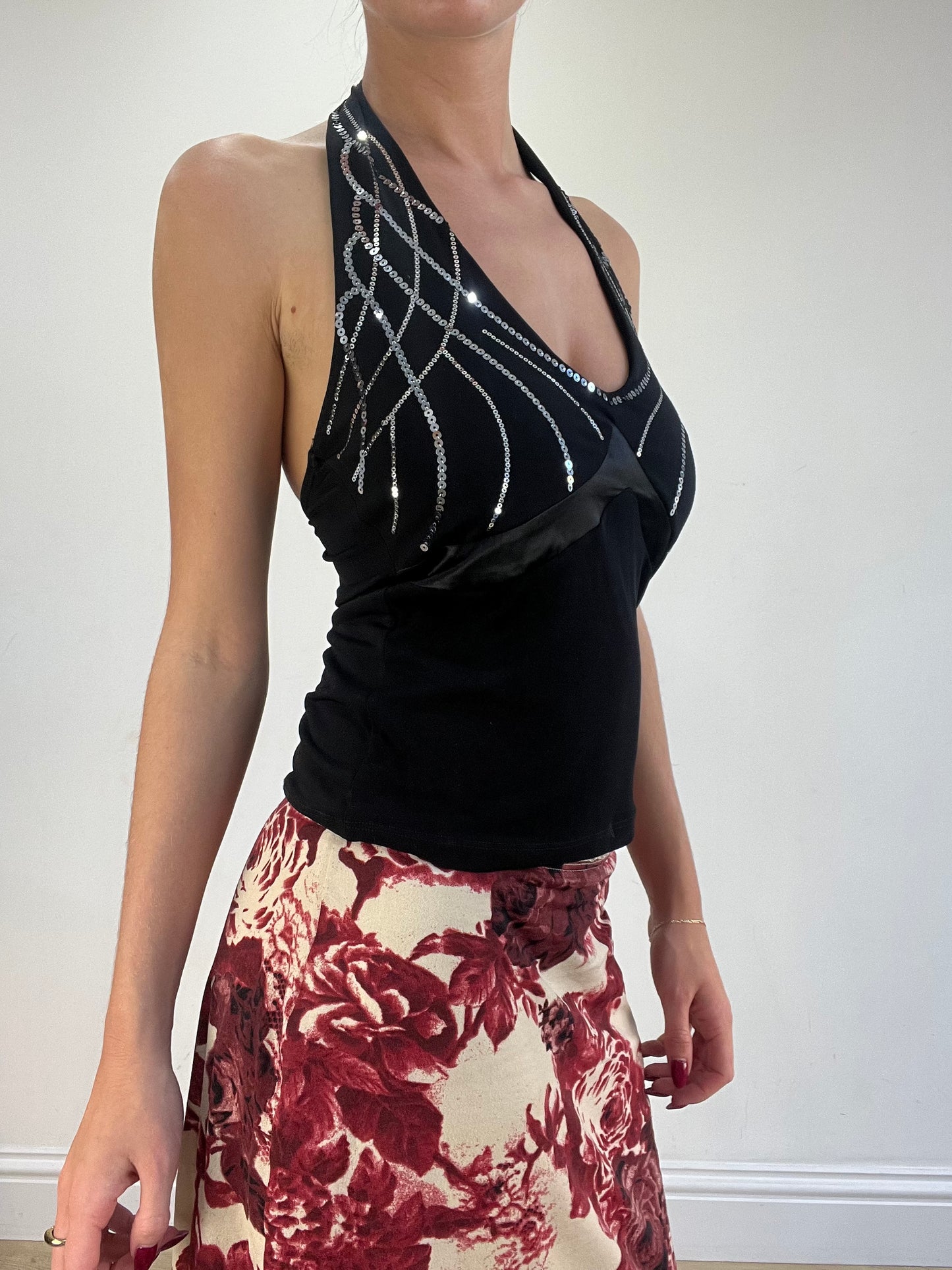 vintage edit sixteen | medium black and silver halterneck top
