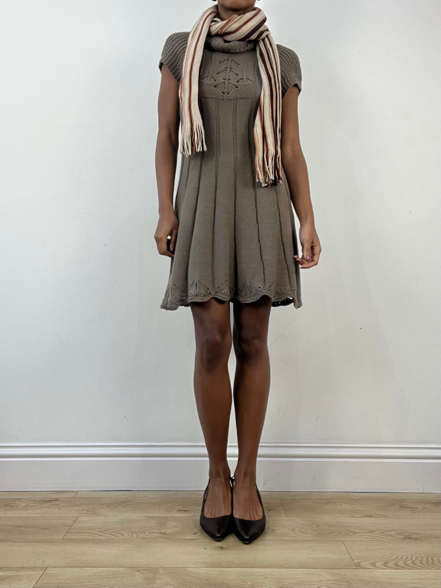 winter edit | cream and brown striped knit tassel scarf