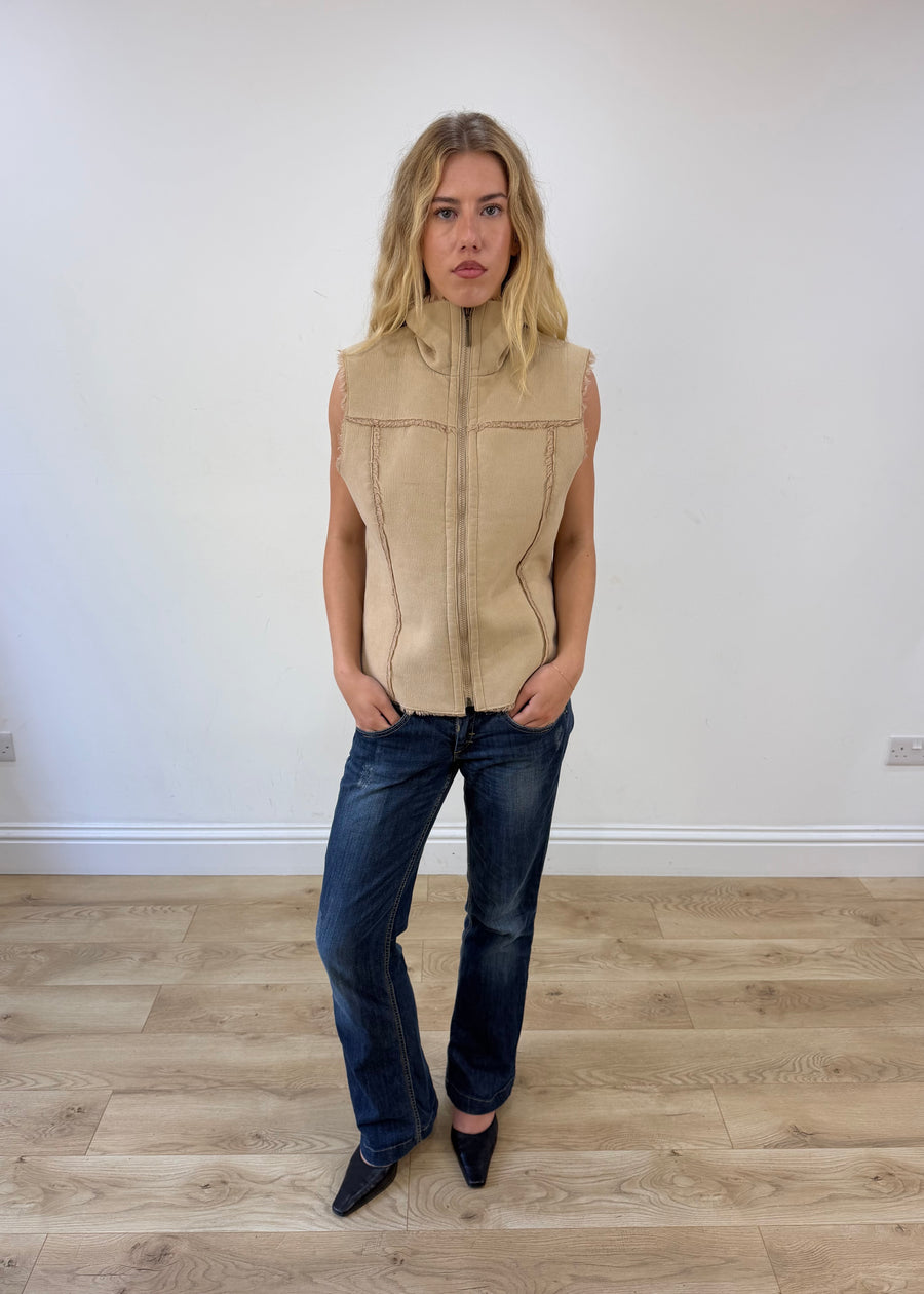medium beige faux suede gilet