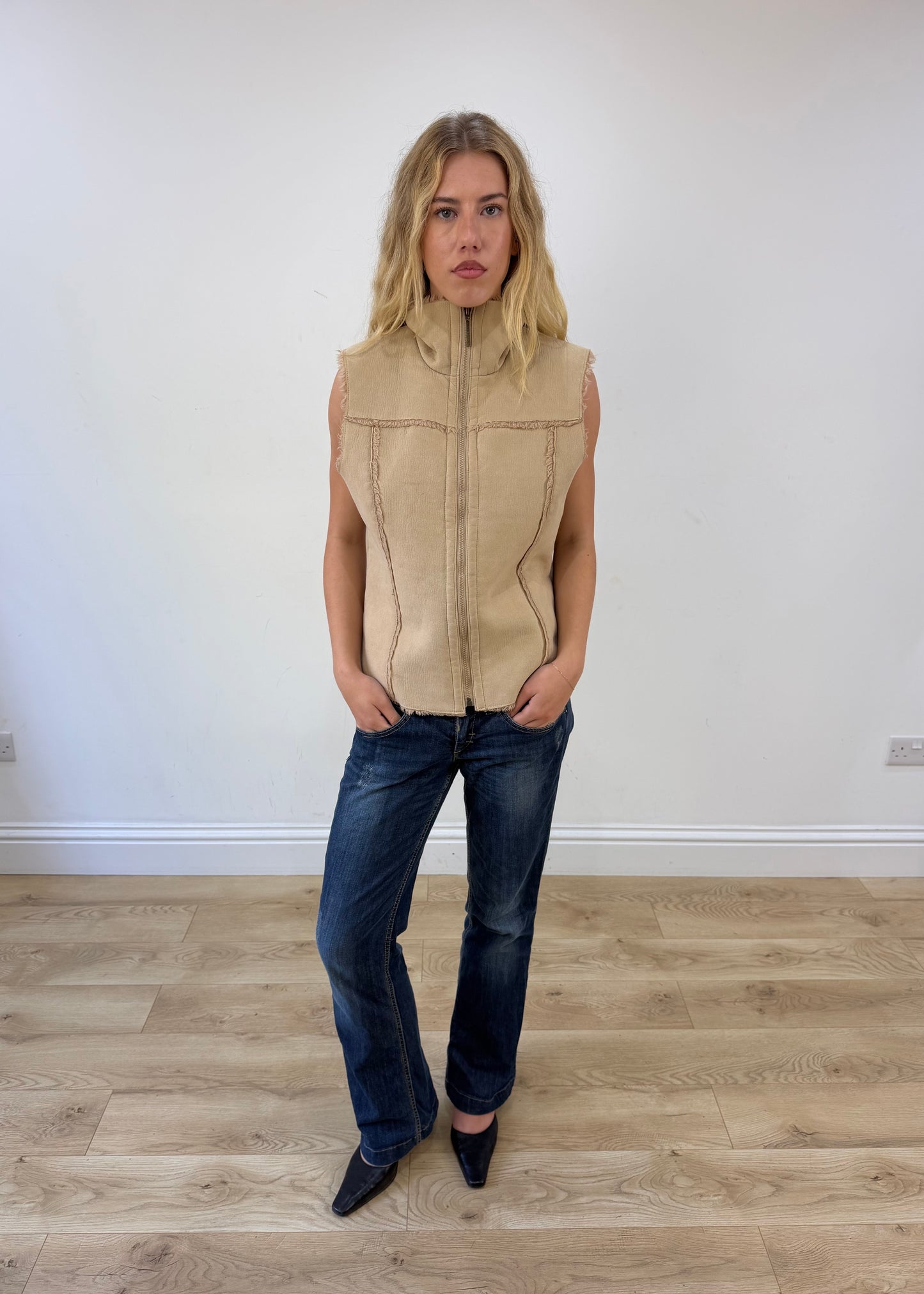medium beige faux suede gilet