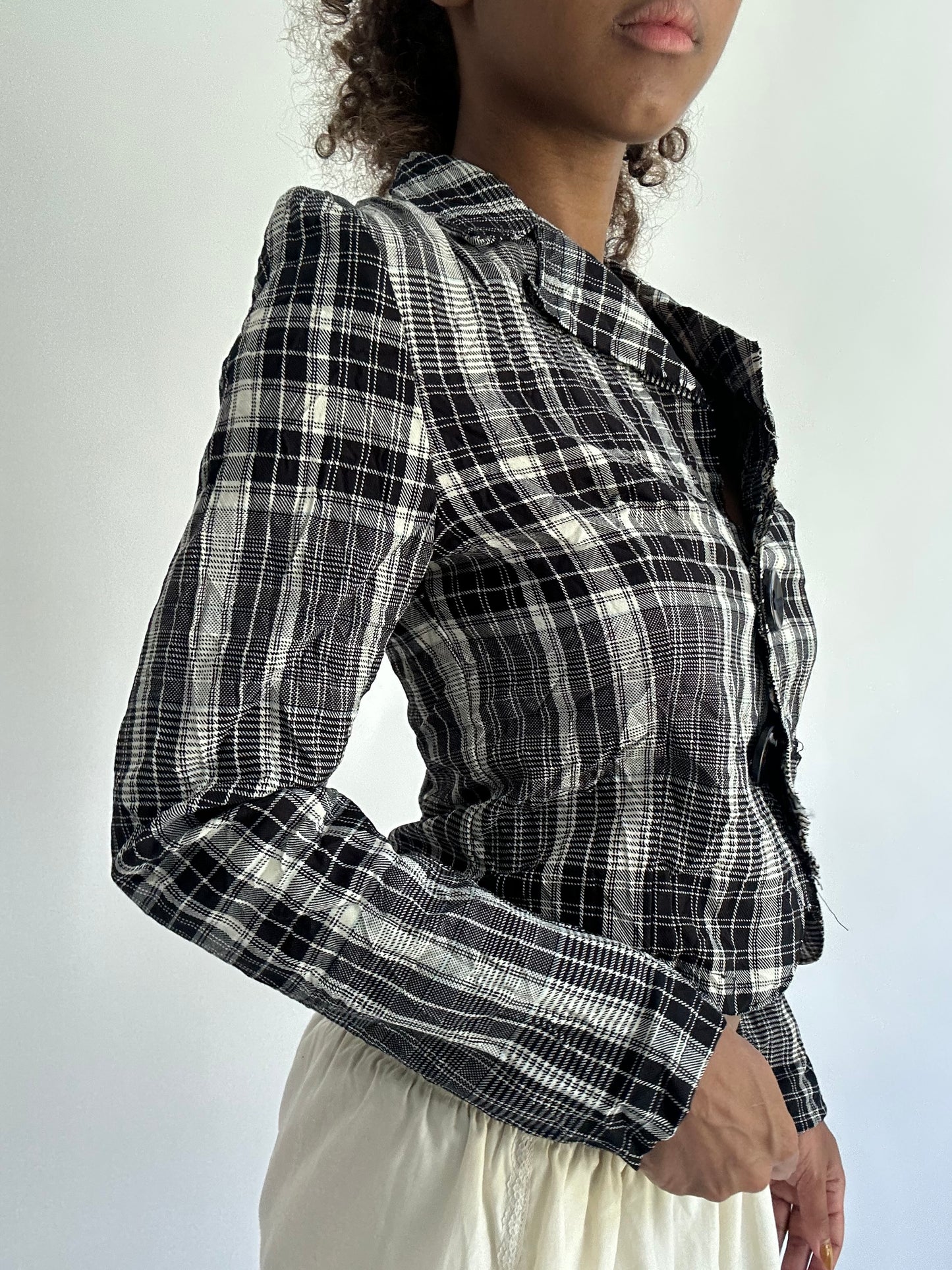 ‼️ | extra small black and grey plaid button up top