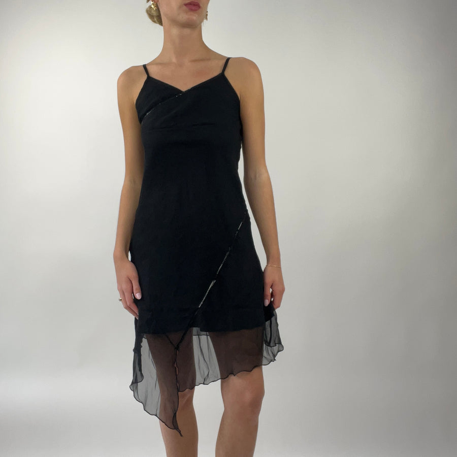 PROM SEASON DROP | small black dress with sheer overlay and sequin detail