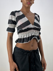 💻 vintage edit: office siren | extra small black and grey stripy glittery crop top