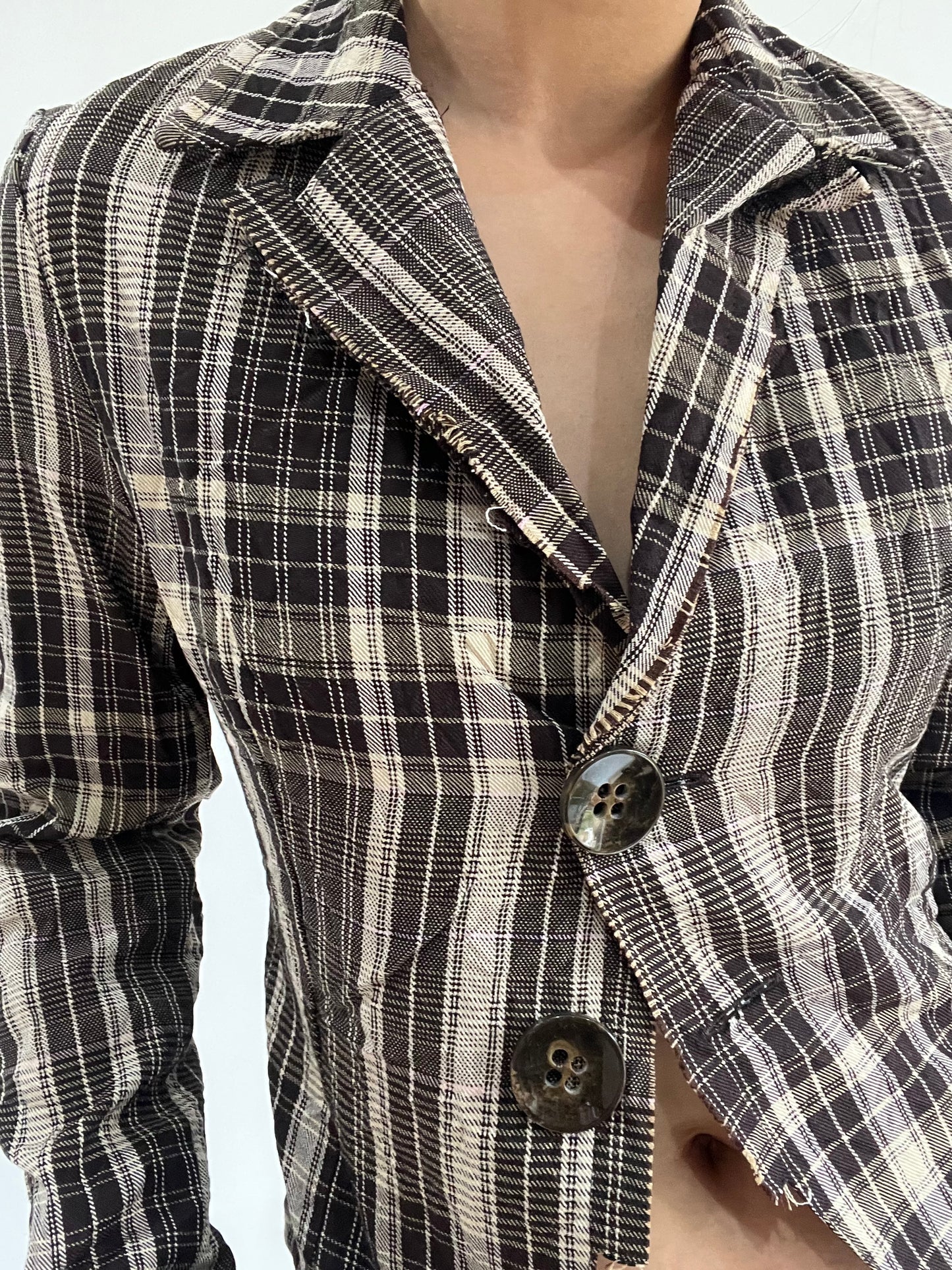 ‼️ | brown and khaki plaid button up top