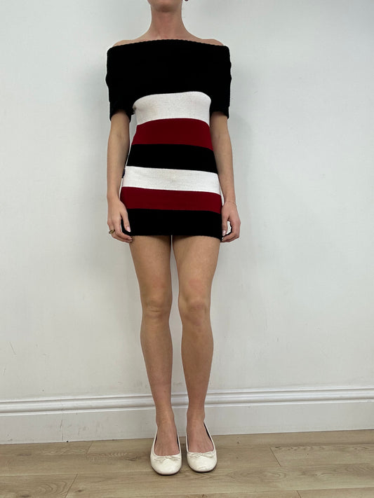 vintage edit ten | small red black and white off the shoulder jumper dress