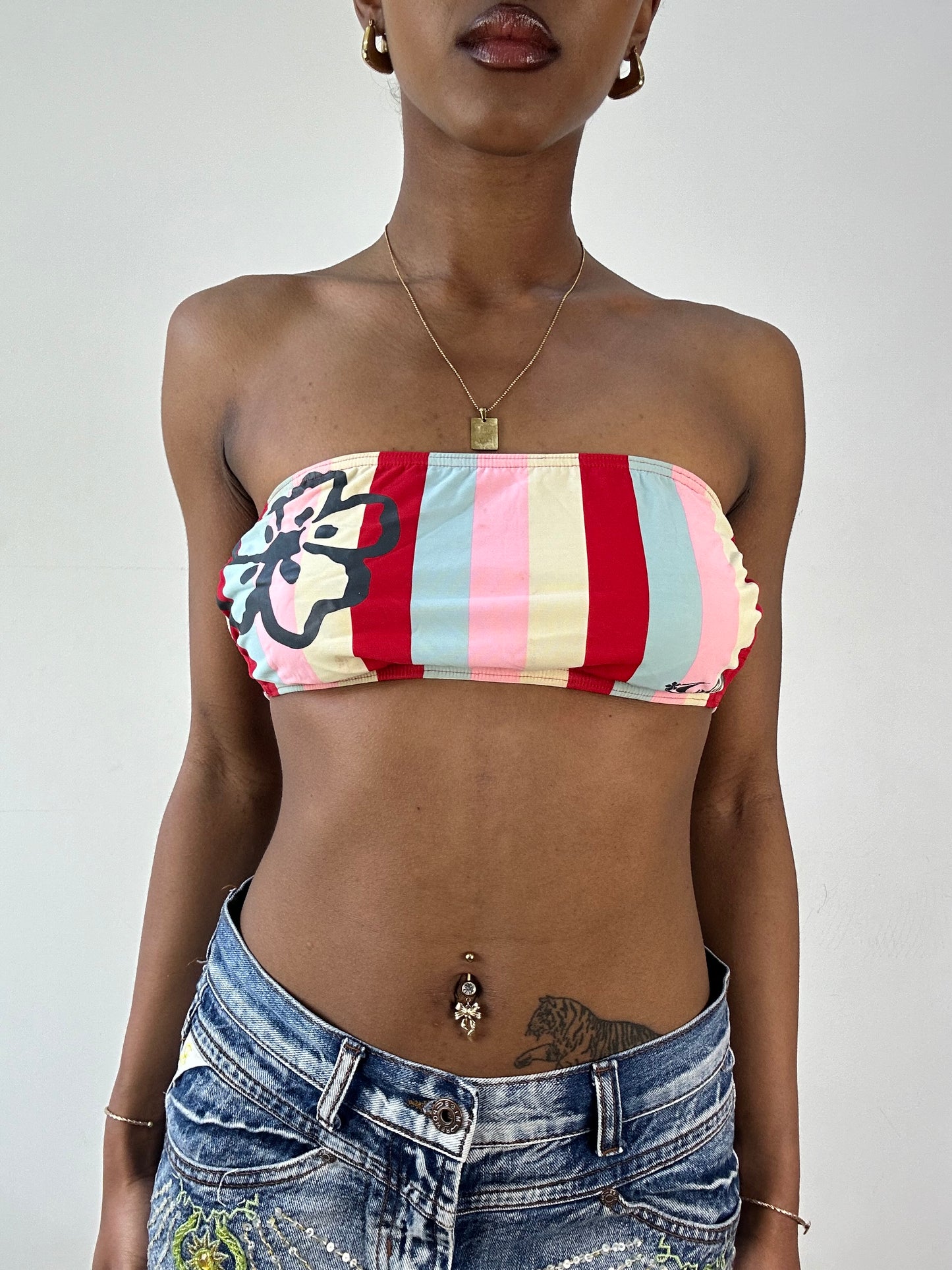 BEST PICKS | small red striped floral bandeau bikini set