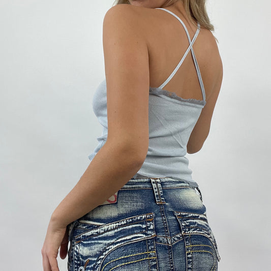 💻 JEANS AND A NICE TOP DROP | small blue cross back cami with frill detail