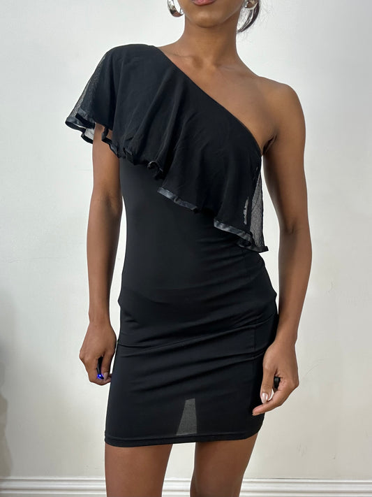vintage edit: halloween | extra small black one shoulder mini dress