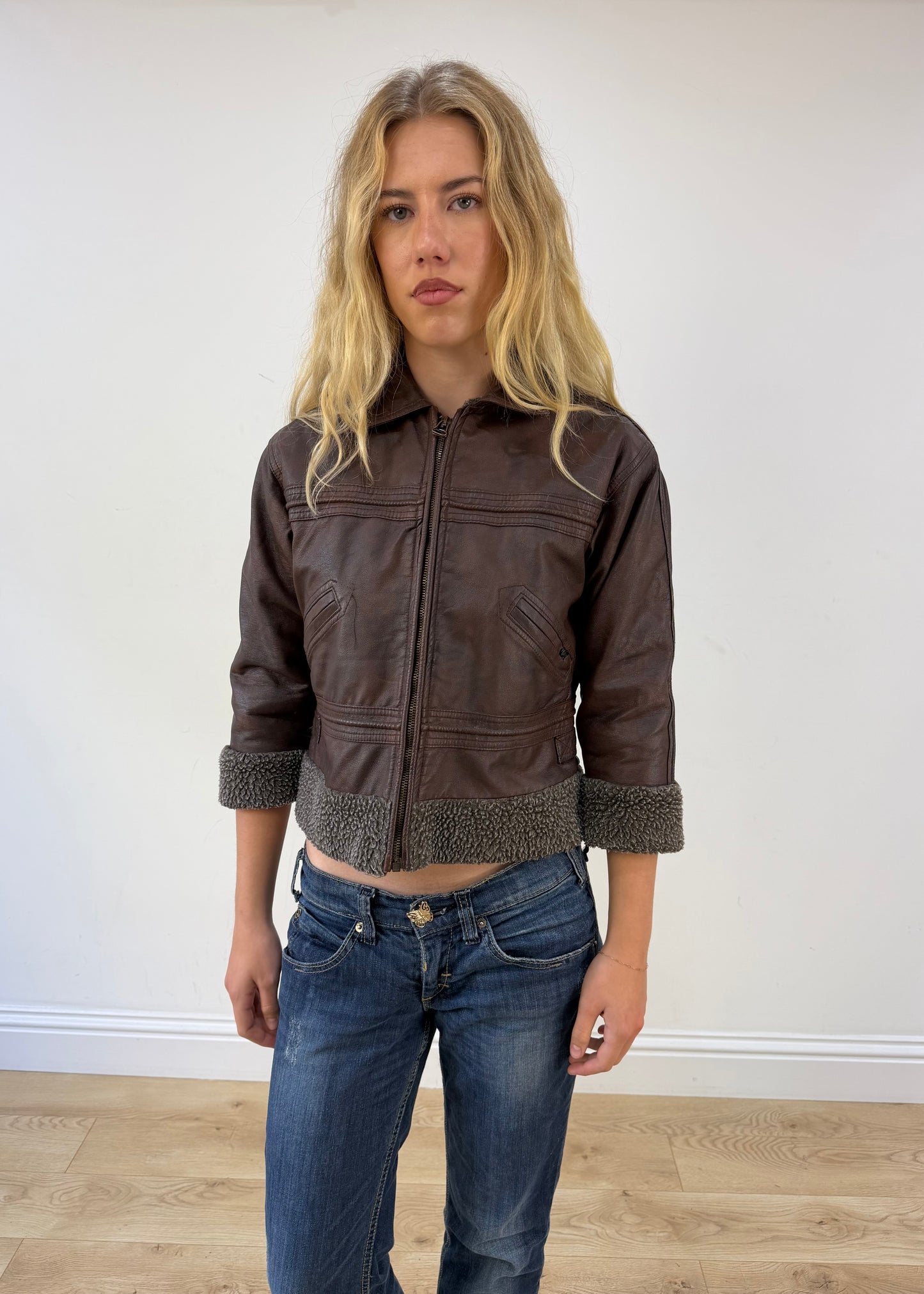small brown faux leather jacket