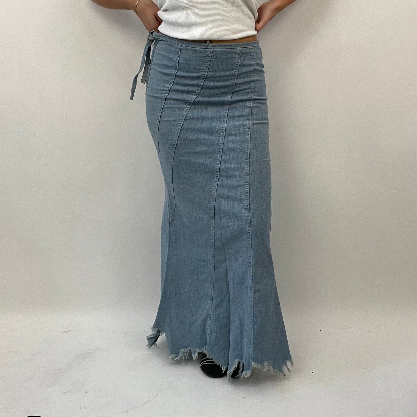 BEST PICKS | small denim panelled maxi skirt with raw hem