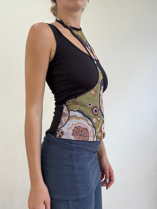 💻‼️ black vest with netted overlay and floral print